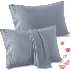 2 Pack Standard Pillow Cases - 20x26 Inch, 1800 Thread Count Microfiber Pillowcases Standard Size Grey Pillow Cases Luxury & Soft Embroidered Bed Pillow Covers with Envelope Closure