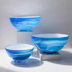 Hand Blown Glass Blue Ocean Wave Bowl- 3 Sizes