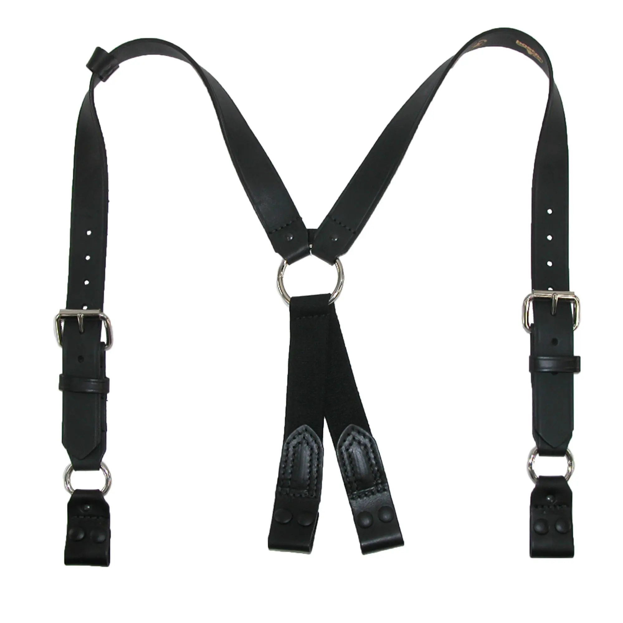Boston Leather Heavy Duty Leather Suspenders for Firemen, Adjustable X-Back Work Braces with 1.5-Inch Loop End Straps, Durable, Supports Pants