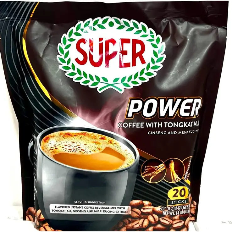 Super Power 6-in-1 Instant Coffee Bean Beverage, Caffeinated Drink Enhanced with TA, Ginseng and Misai Kucin Botanical Extracts, 400g