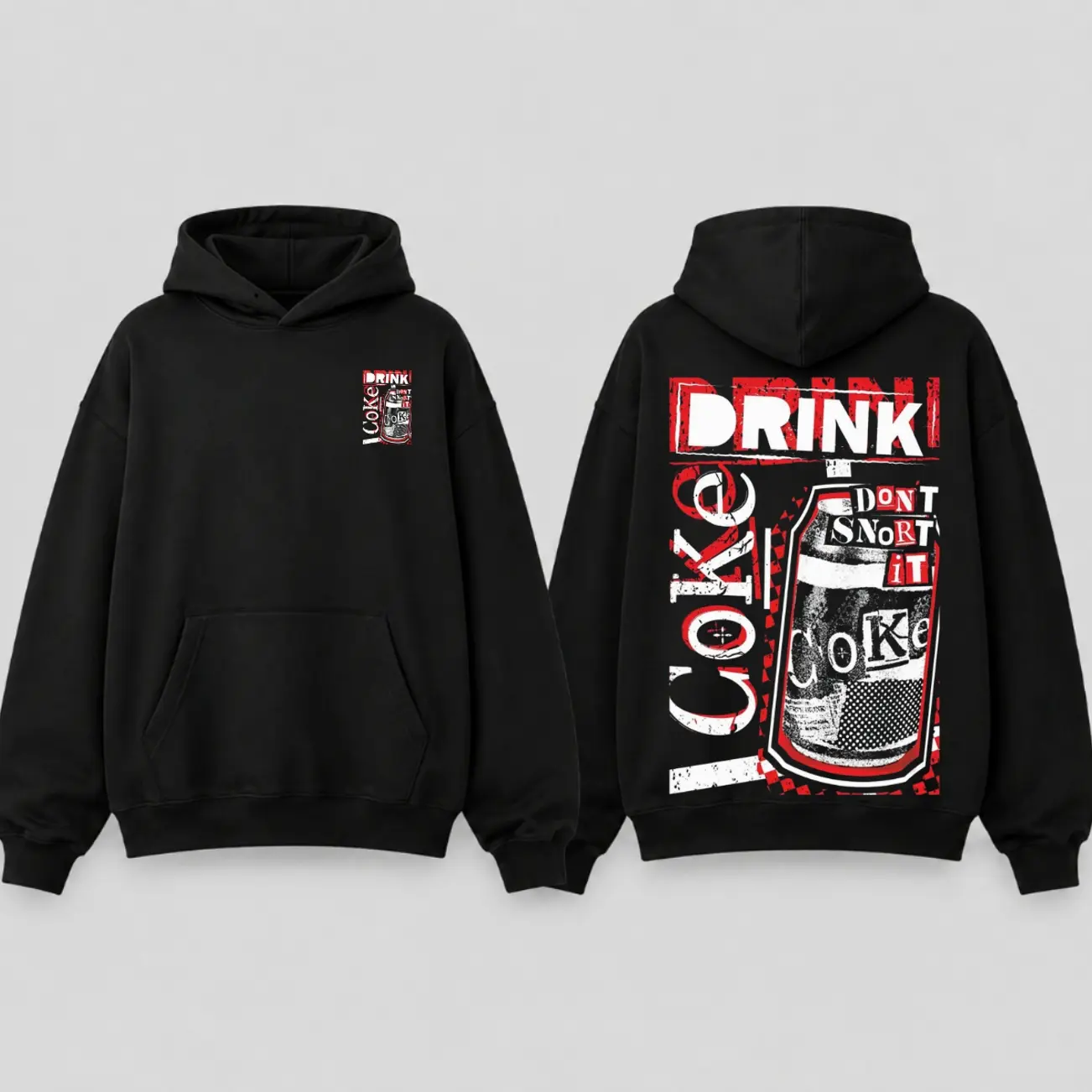 2-Sided Y2K Drink Soda Don’t Snort It Hoodie, Funny Dark Humor Graphic, Retro Large Print Pullover, Unisex Gift For Men Women