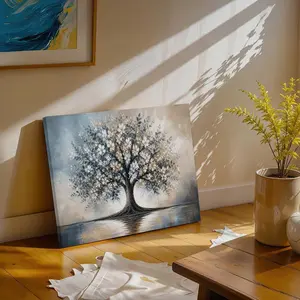 Large Horizontal Canvas Wall Art, Abstract Tree of Life Painting, Modern Neutral Landscape Wall Decor for Living Room Bedroom, Elegant Nature Artwork
