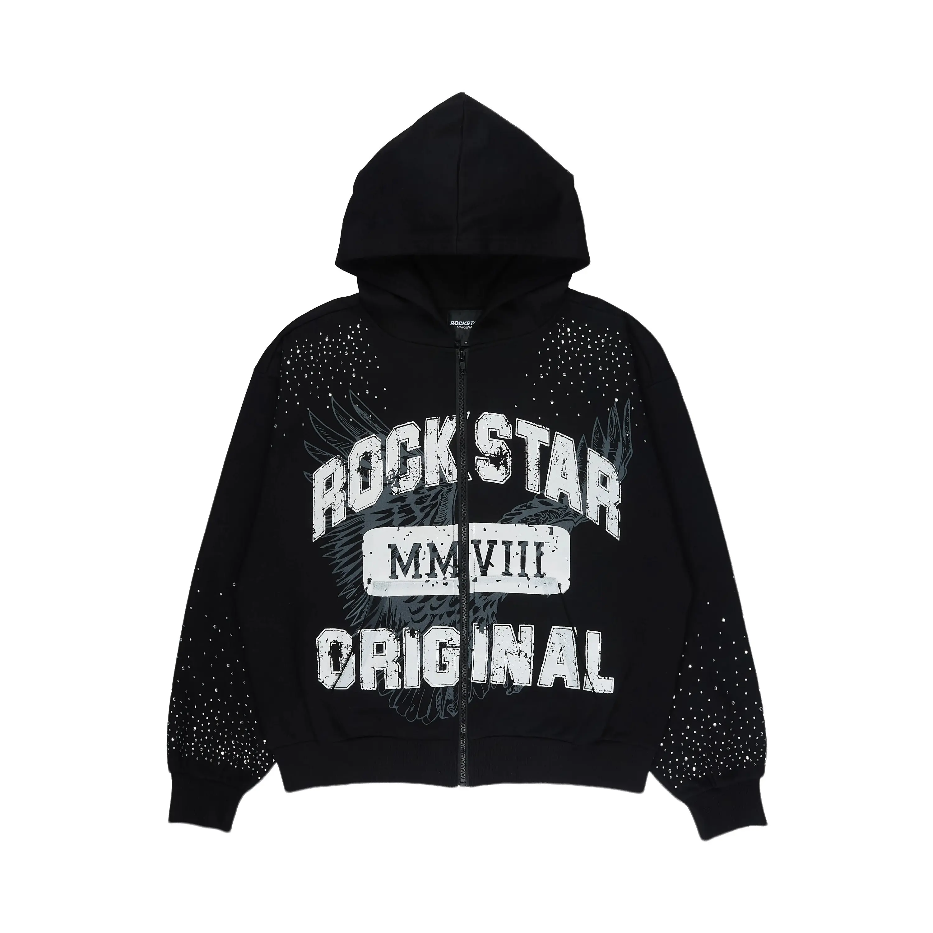 Borya Black Rhinestone Zip Up Hoodie