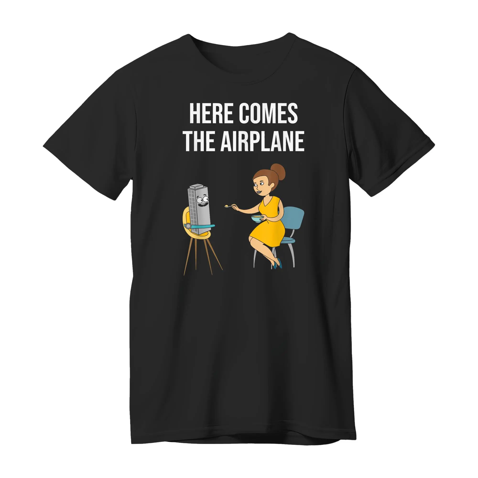 Funny Gift Idea - Here Comes The Airplane Unisex Heavy Cotton T-shirt Top for Women Streetwear Casual Crewneck Short Sleeve