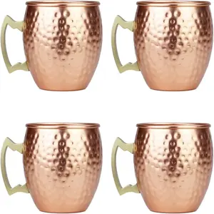Arora Moscow Mule Mugs Set of 4,Aluminum Hammered Handcrafted Cups for Cocktail Drink, Beer Bar Party Gifts-Copper Color 19oz