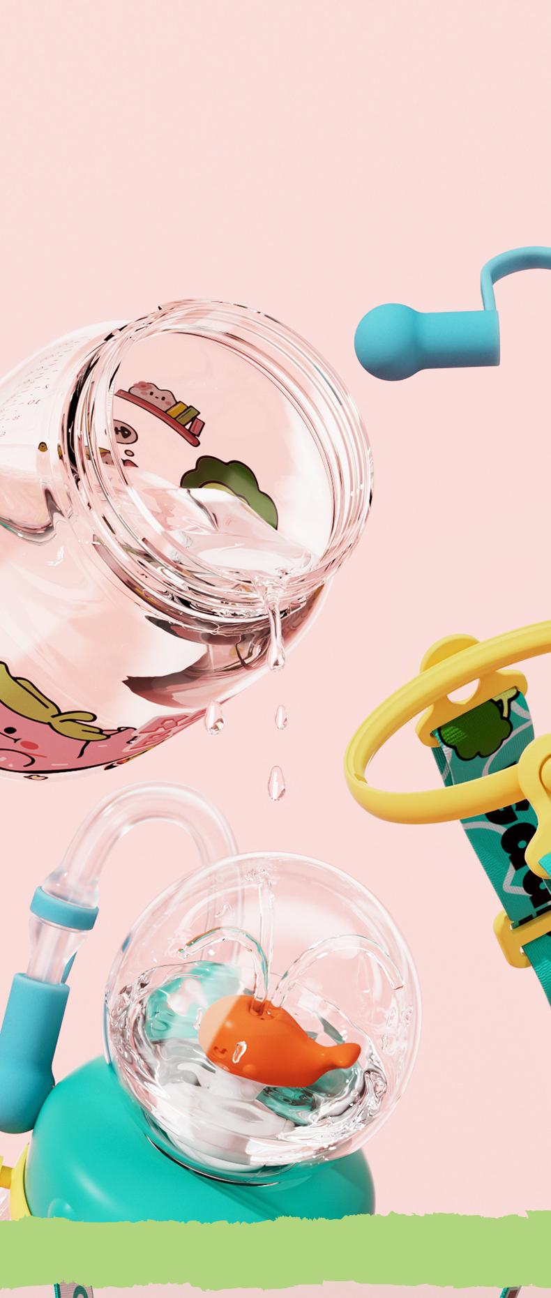 【COMOBEBE】18oz Tritan Sippy Cup – Whale Spray Design, BPA-Free, Spill-Proof, Dishwasher Safe, Fun for everyone Bottle Drinkware