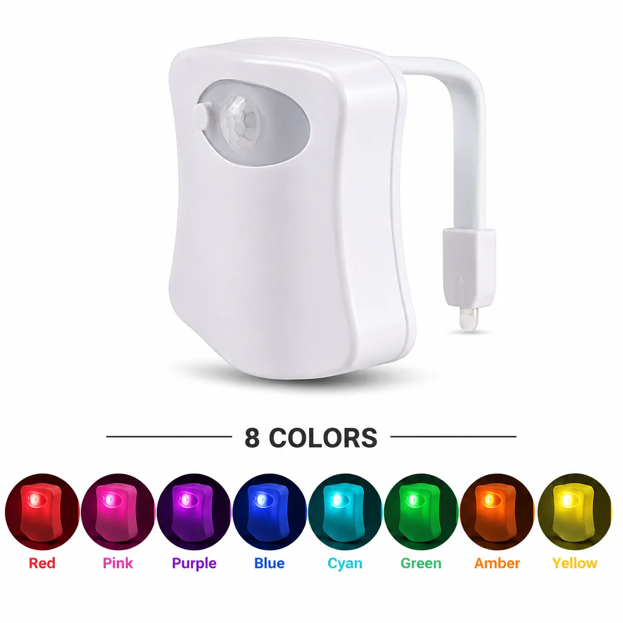 Motion Sensor Toilet Night Light with 8 LED Colors | Light-Sensitive Automatic Bowl Lamp | Flexible Arm | Water-Resistant Bathroom Light