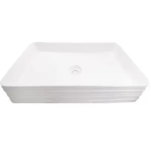 Novatto NP-208513 Rectangular White Porcelain Bathroom Sink with Grooved Exterior; 26.25-inch Width