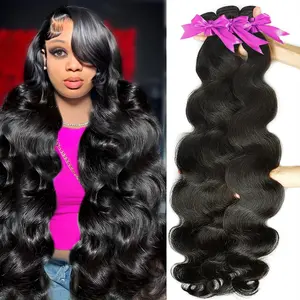 Gefily Hair [14A] Human Hair Bundles 22 24 26 28 Inch Body Wave Bundles Human Hair 100% Unprocessed Brazilian Virgin Hair Quick Weave Extensions Natural Black