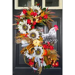 Fall Farmhouse Rooster Grapevine Wreath for Ranch, Barn or Front Door