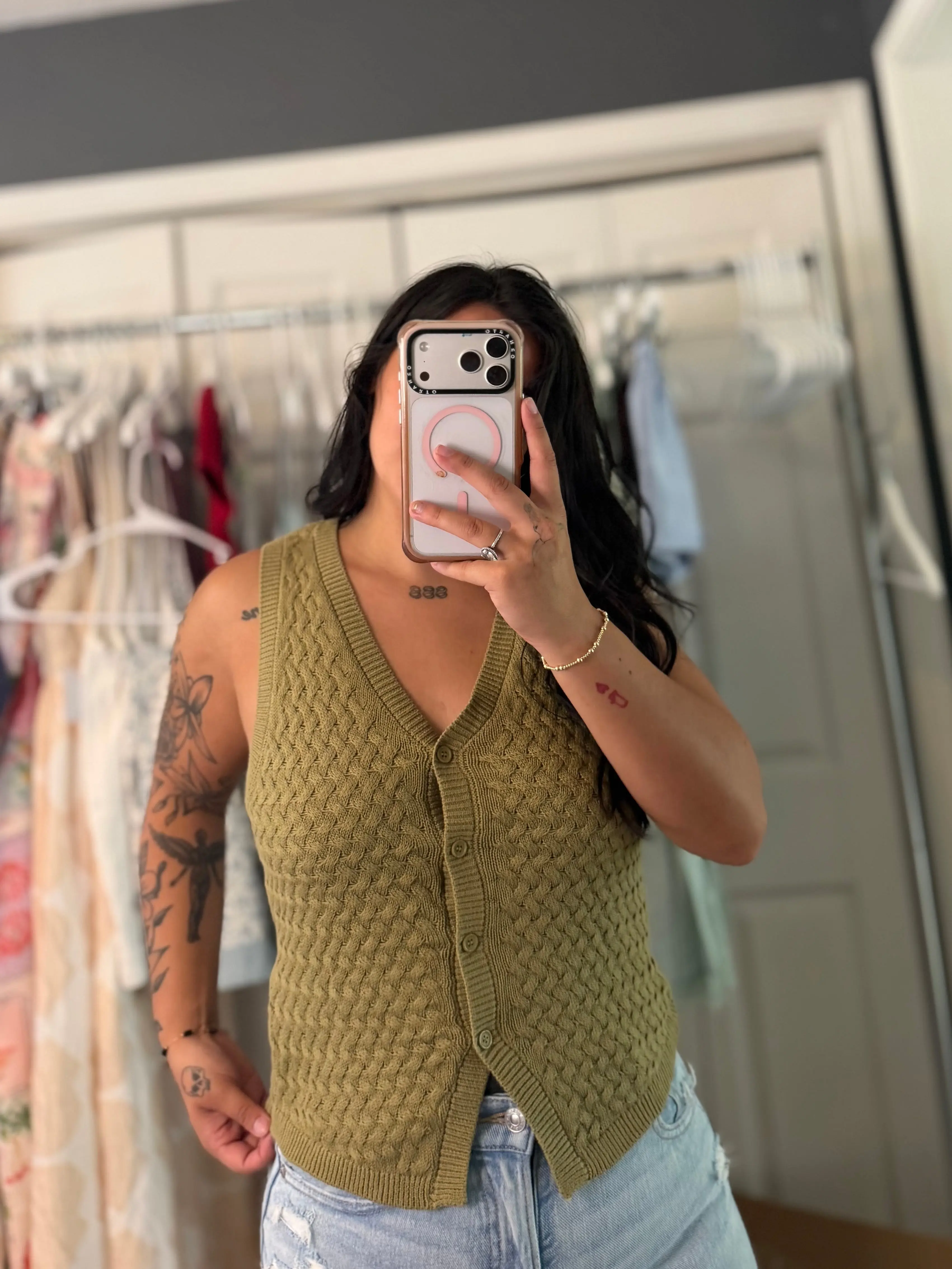 Olive Tank/Cardigan Knit