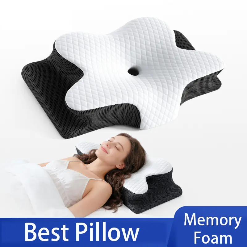 Ergonomic Contour Memory Foam Neck Pain Relief Support Pillow for Side, Back and Stomach Sleepers | Home Bathroom Supplies Pillows