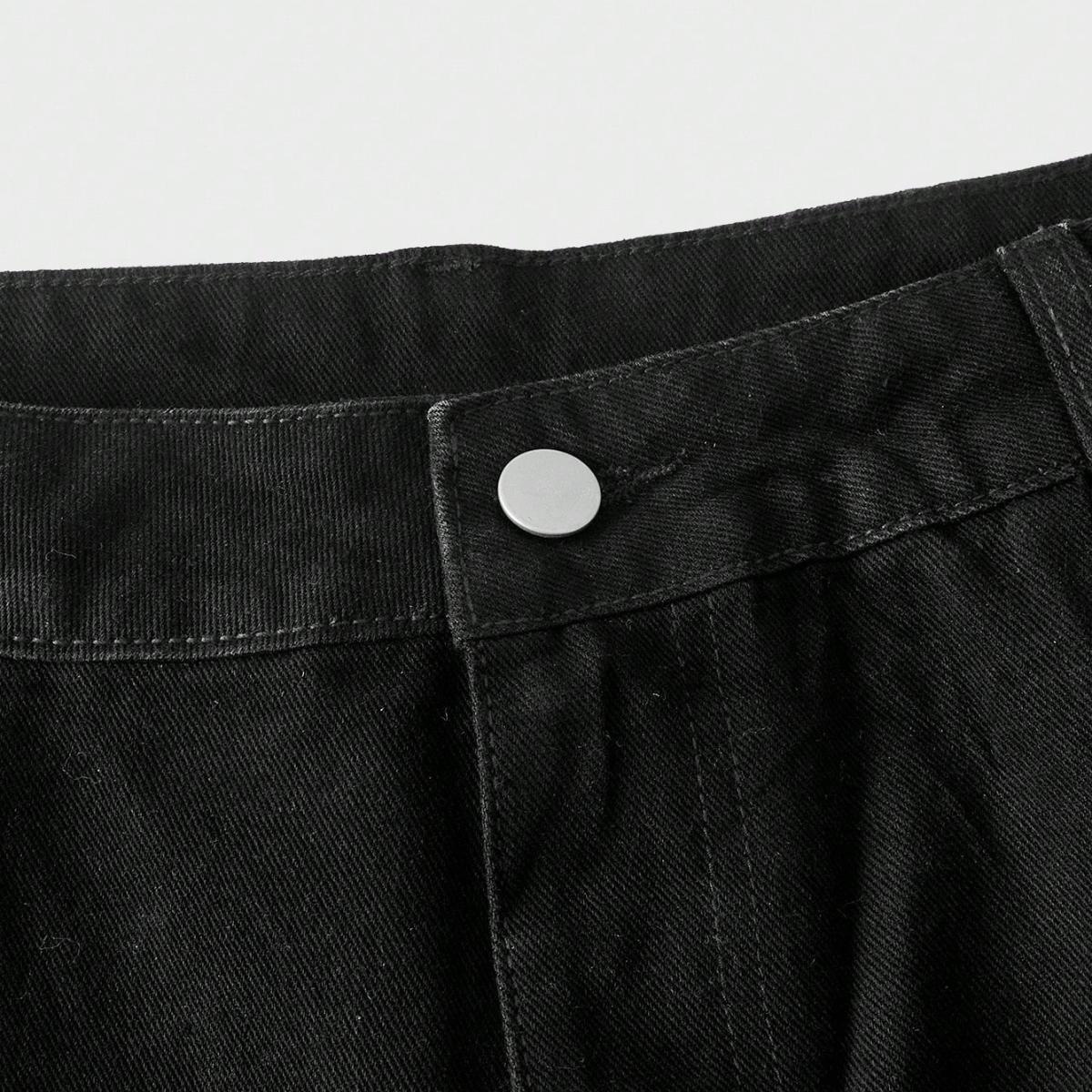 Men’s trendy black denim jeans with star rhinestones, high-street style wide-leg long pants