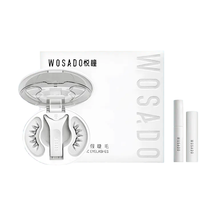 WOSADO Natural Magnetic False Eyelashes Soft Magnetic Lash Extensions No Glue Long-Lasting Korean Style with Eyelash Gel and Cleaning Solution Portable Case