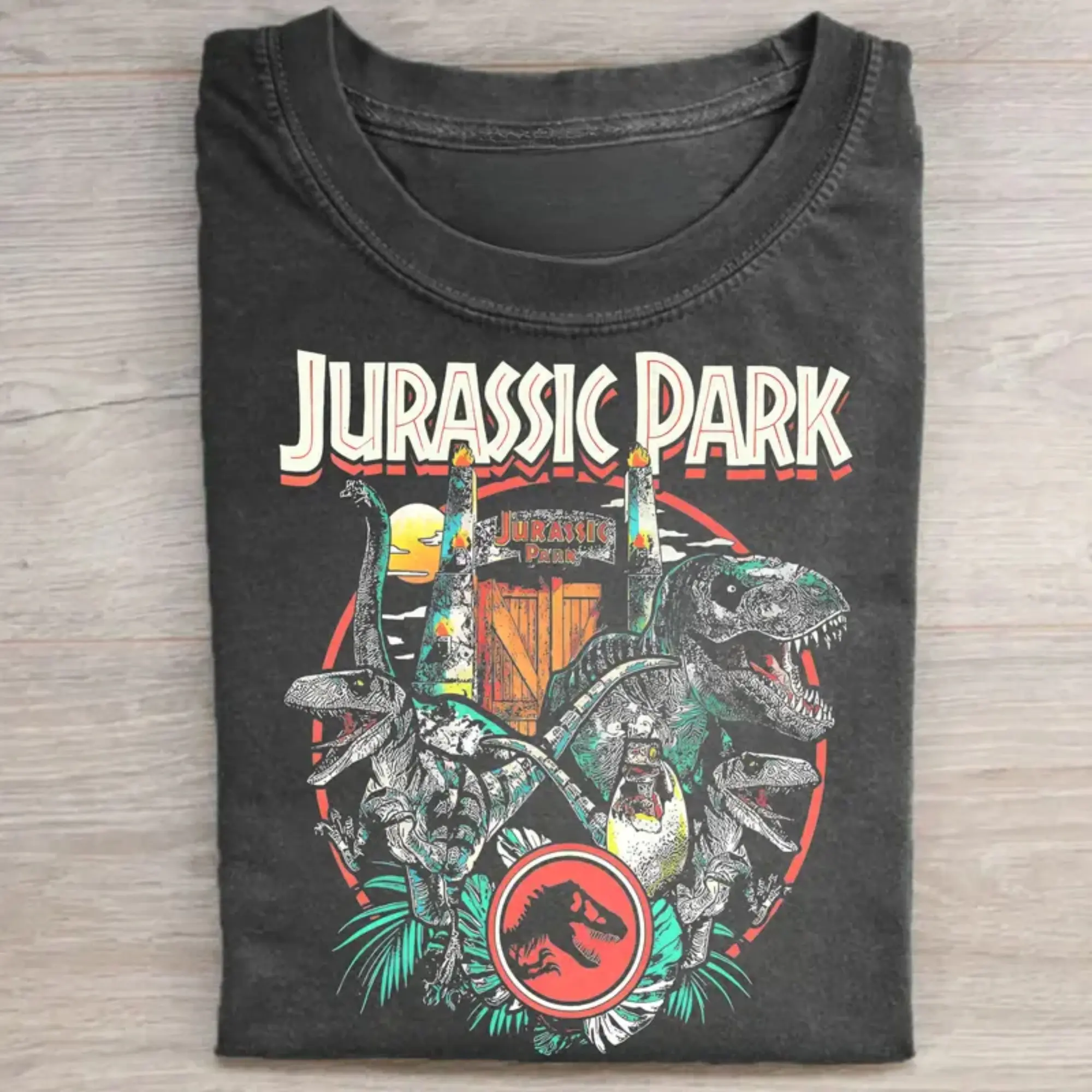 Vintage Jurassic Park Graphic Top, 90s Movie Merch, T-Rex (Rexy) & Raptor Dinosaur Design, Adventure-Themed Gift for Jurassic Park, Funny Movie Graphic Tee, 90s Pop Culture Shirt, Gift for Men, Gift for Women