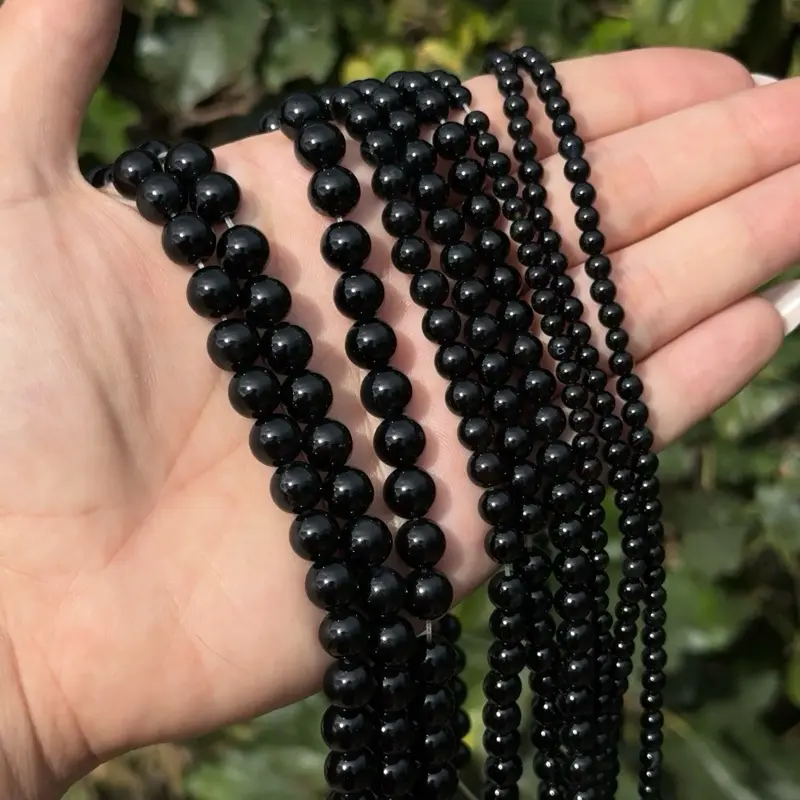 Black Obsidian Round Bead Strand, 4mm 6mm 8mm Gemstone Beads, Jewelry Making Supplies, Bracelet and Necklace Beads