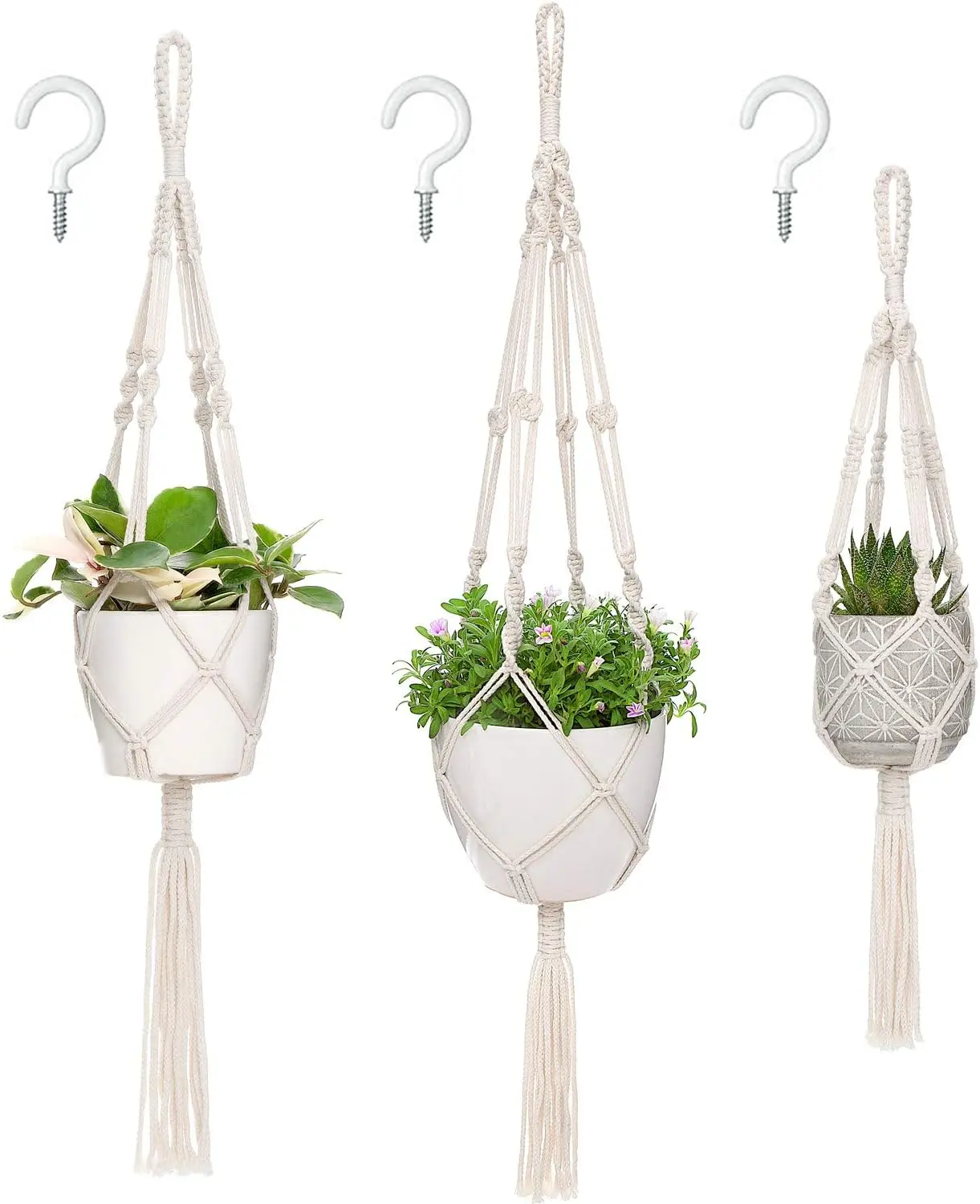 3 Pack Macrame  Hangers, Different Sizes Hanging Planters Indoor Basket Decorative Flower Pots Holder Stand Boho Home Decor,