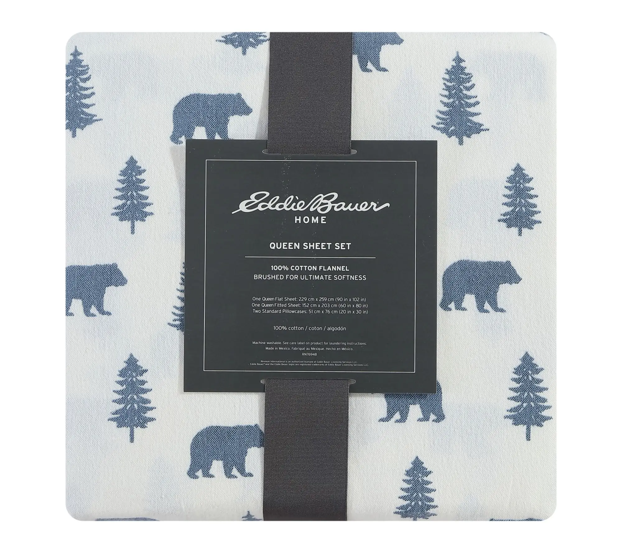 Eddie Bauer Bears And Trees Blue Cotton Twin Sheet Set