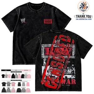 7787 Shop Menswear RAW Is War WWF Attitude Era Wrestling Graphic Washed T-Shirt Vintage Streetwear Casual Apparel