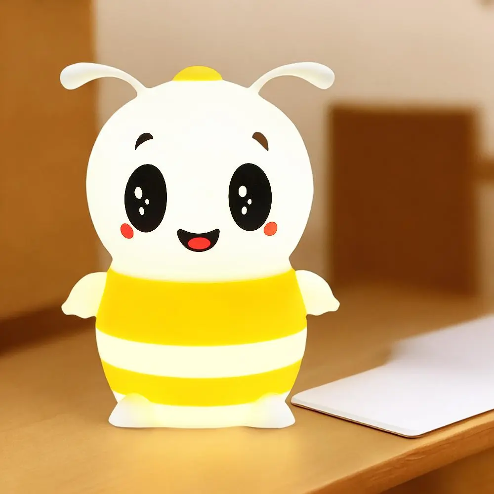 Cute Silicone Squishy Bee Cordless Table Lamp - 1200 mAh Rechargeable Dimmable Adjustable LED Light, 30-Minute Timer Auto Shut-Off, Remote Control, DC Power Supply, 16*13*12cm Nursery Nightstand Decor