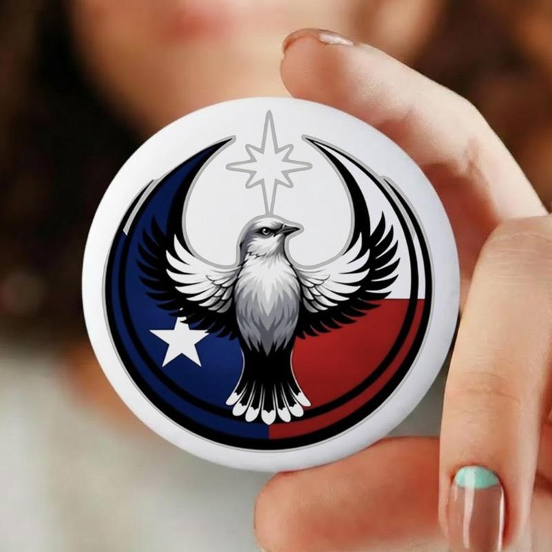 Texas Bird Logo Button Pin – Colorful Star Graphic Badge for Jackets & Bags