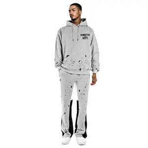 GINGTTO Men's Tracksuit 2 Piece Outfits Casual Long Sleeve Hoodie Sets Hip Hop Pullover Flared Sweatpants