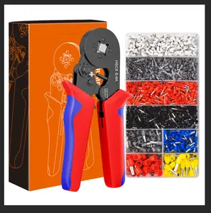 Ferrule Crimping Tool Kit HSC8 6-4A Self-Adjustable Racheting Crimping Plier AWG23-7 Wire Crimper Kit With 1800PCS Pin Terminal Connector Wire Ends Terminals