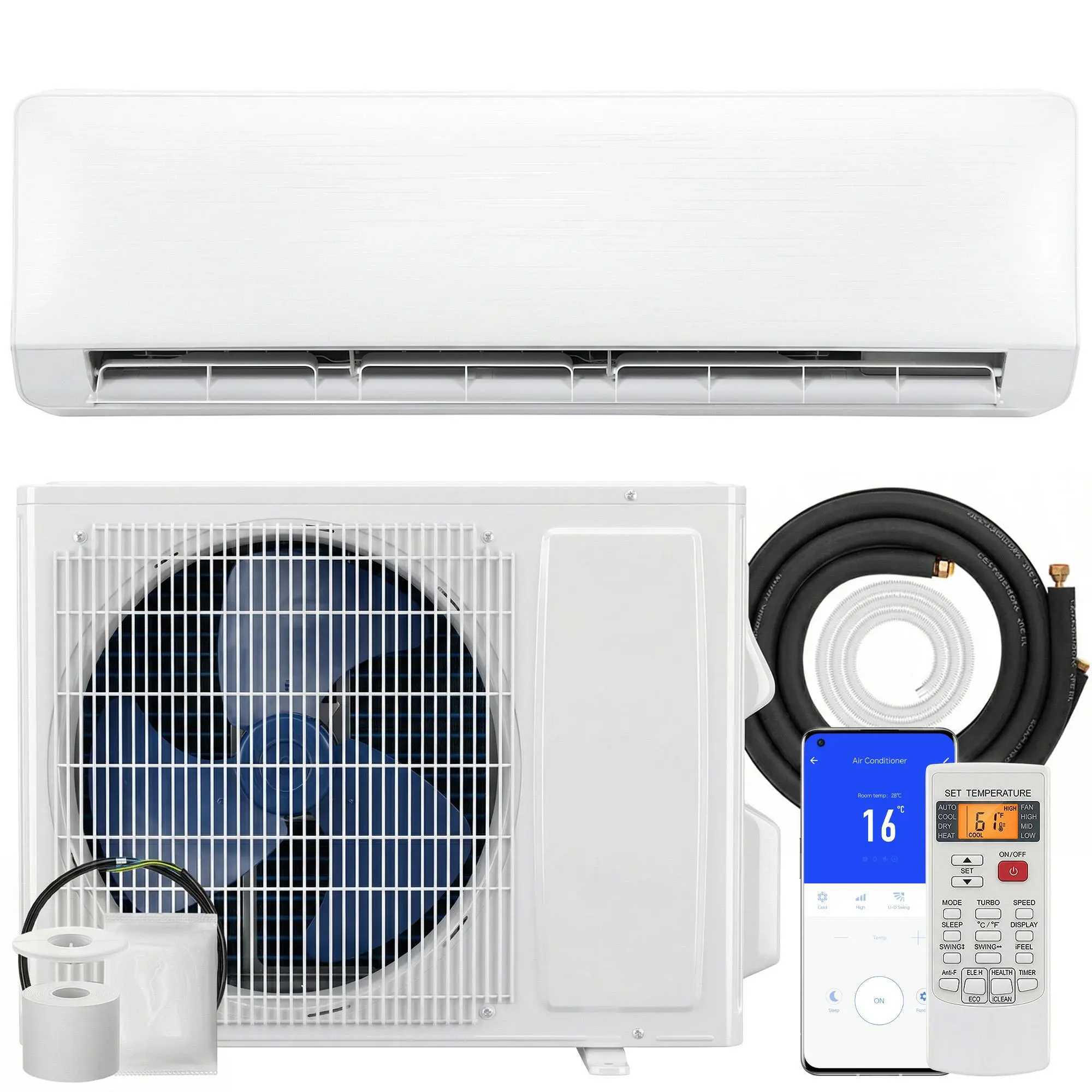 HOMCOM 18000 BTU Mini Split Air Conditioner and Heat Pump, 22 SEER2 230V WIFI Enabled Energy Efficient Ductless Inverter AC Unit Cools up to 1250 Sq.Ft, Works with Alexa, Installation Kit