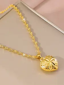 Mother's Day Gift 4-Leaf Grass Peach Heart Necklace, Personalized Mig Love Necklace, Heart Pendant Necklace, Heart Design Necklace, Hollow Copper Plated 24k Women's Jewelry, Suitable for