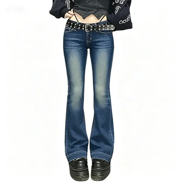 Women Bell Bottom Jeans Stretchy Flare Mid Rise Embroidery Vintage Denim Pants 90s Outfits Y2k Clothes