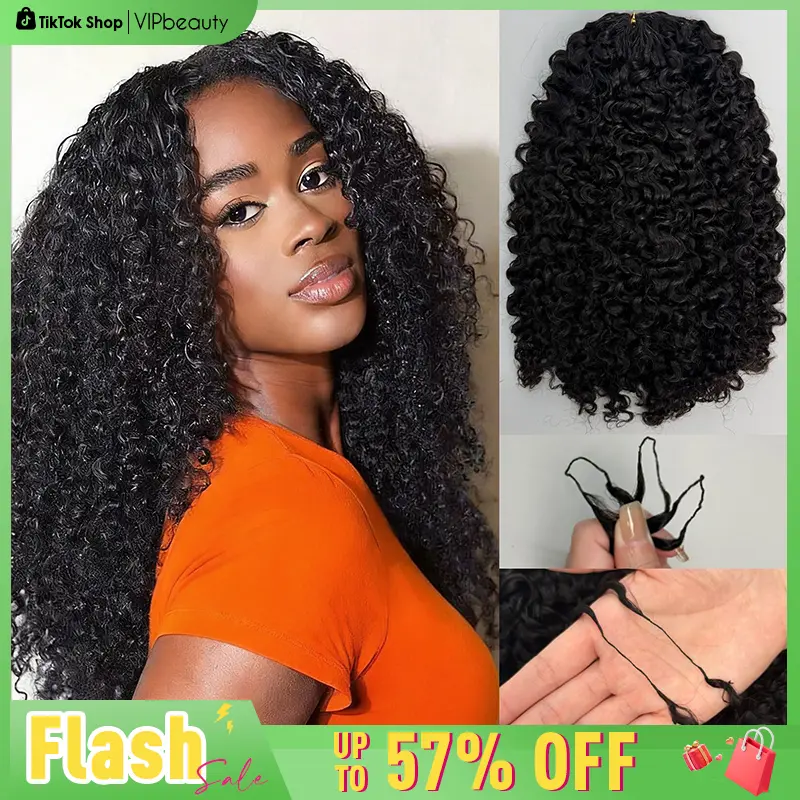 【LIVE-ONLY】VIPbeauty Curly Crochet Human Hair 60g/50g Knotless Pre-Separated Feather Burmese Curly Human Hair Crochet Bundles 3C4A Lightweight Reusable Remy Hair Extensions for Women Natural Black Color