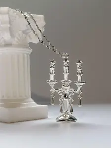 Candle Holder Design Pendant Necklace, Fashion Jewelry for Party, Daily Clothing Decor, Trendy All-match & Exquisite Jewelry for Birthday Gift