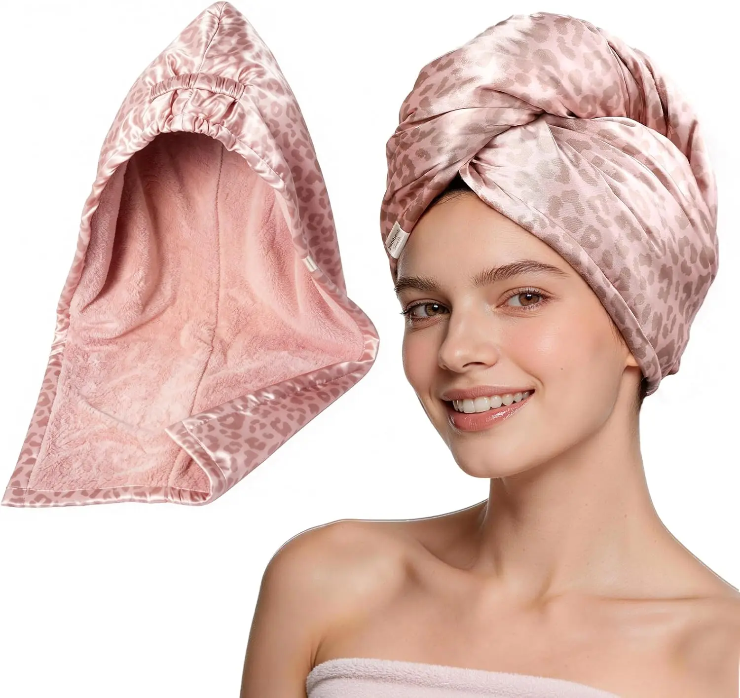 YANIBEST Super Absorbent Hair Towel, Satin Microfiber Anti-Frizz Turban Wrap for Women, Quick Drying for Long, Curly, Thick Hair, Pickle Leopard, Super Absorbent Towel, Shower, Smooth, Breathable, Shiny
