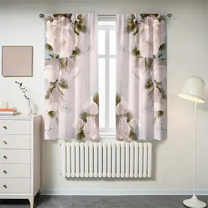 2-piece set - Soft Pink Rose Embroidered Semi-transparent Curtains, Rod Bag Curtains, suitable for living room, bedroom and home decoration. Hand washable, hookless.
