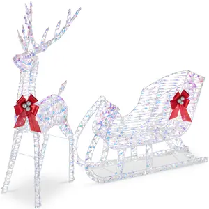 Best Choice Products Lighted Christmas Reindeer & Sleigh Outdoor Decor – 4ft & 5ft Sets w/ LED Lights in Gold, White, Silver & More Best Choice Products Lighted Christmas Reindeer & Sleigh Outdoor Decor – 4ft & 5ft Sets w/ LED Lights in Gold, White, Silver & More