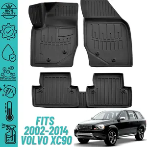 3D Floor Mats for Volvo XC90 2002-2014 Heavy Duty Custom Fit All Weather Liner Front & 2nd Row Full Set Rubber Black