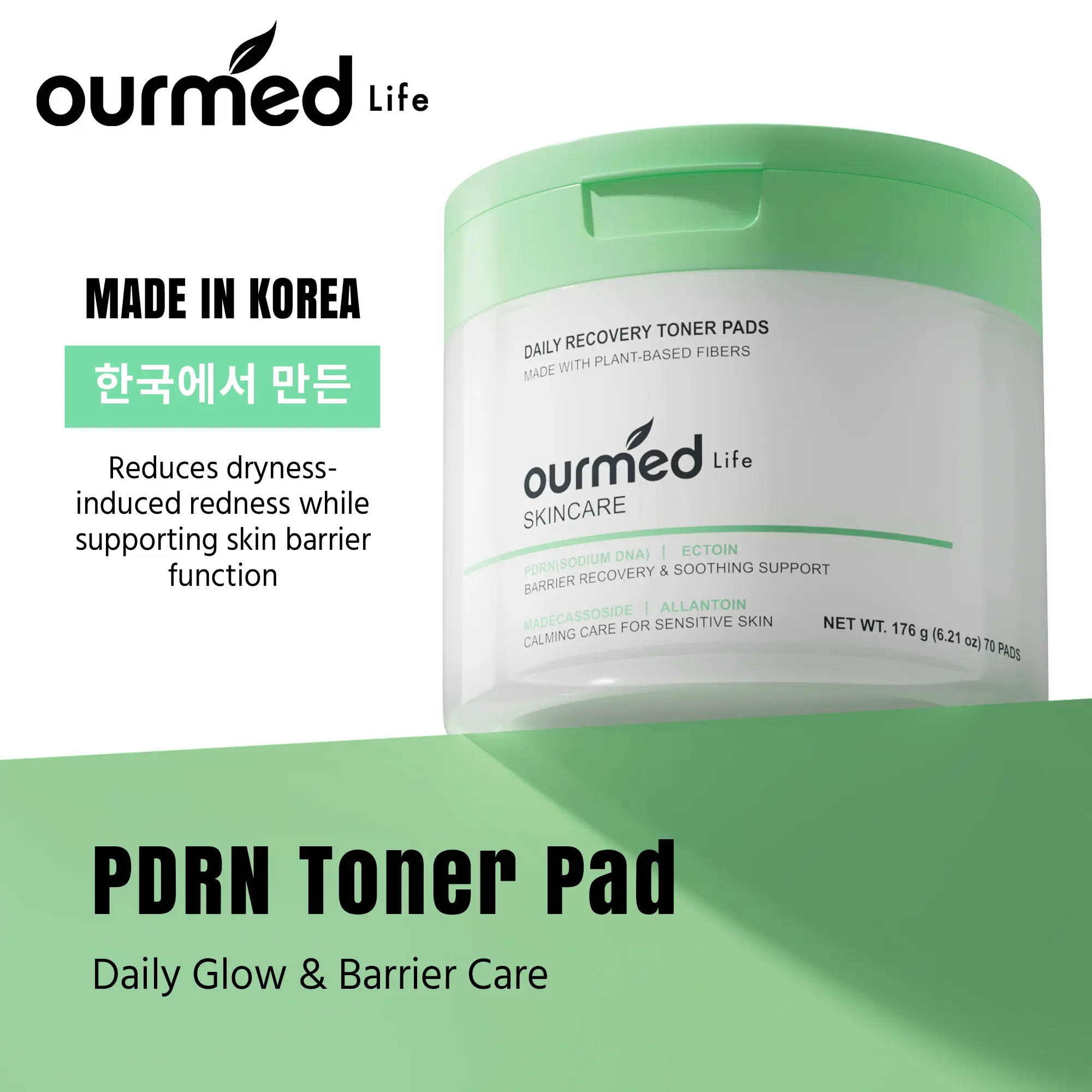 Ourmed life PDRN Soothing Toner Pads, 70 Pads | Ectoin, Repair for Sensitive Skin, Made in Korea, Hydration Relieve Dryness & Tightness, Moisturize Reduce Redness, Irritation & Sensitivity, Repair and Support Skin Barrier Wrinkle Reducing