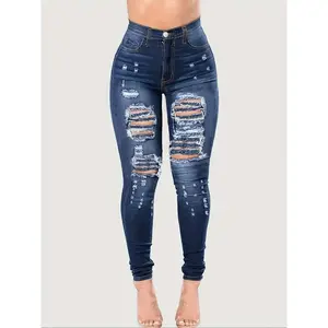 faith Devine Collection Plus Size Pocket Button Ripped Jeans Washed Denim Faded Jeans for Women High Rise Tight Pants Casual Streetwear Daily Wear High Waist Bottoms All Seasons Fall Clothing Womenswear