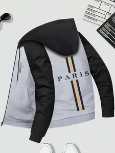 Spring & Autumn New Men's Zipper Jacket with Colorful Ribbon Letter Print Pattern Hoodie Regular Fit Large Size Casual Sports Fitness Running Travel Vacation Outdoor Camping Men's Top Clothing