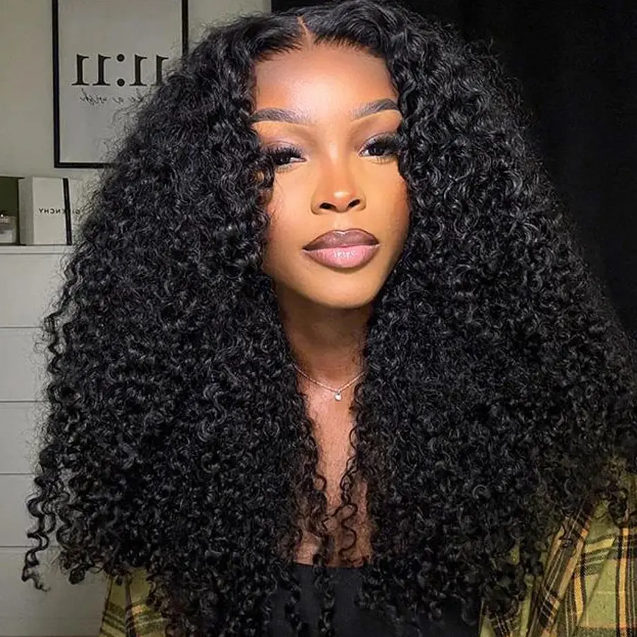Kinky Curly 13x4 Lace Front Human Hair Wigs For Women Indian Deep Curly Lace Frontal Wig Wet And Wavy Curly Human Hair Wigs 180% Density Pre Plucked with Baby Hair Nature Black#TikTokShopBackToSchool