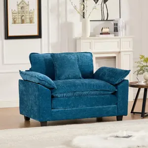 46.4" Oversized Single Cloud Sofa Couch, Blue Modern Large Sectional Couches for Living Room, Chenille Fabric Modular Sectional Sofa, Deep Seat Wide Arm Modern Sofas Set, Sofas para Sala
