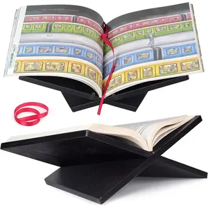 Solid Wood Foldable Book Stand for Reading Display, with front stopper prevents sliding, holds cookbooks art books bibles magazines for kitchen use