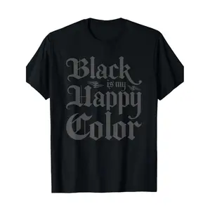 Gothic Graphic T-Shirt, Unisex 100% Cotton Streetwear Top with "Black Is My Happy Color", Emo Style Soft Short-Sleeve Crew Neck, Shortsleeve, Tshirt