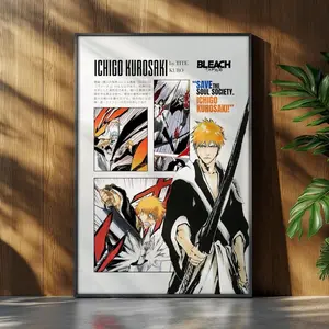 Bleach Anime Poster, Ichigo Kurosaki Anime Manga Print, Japanese Wall Decor, Anime Wall Print, Christmas Gift