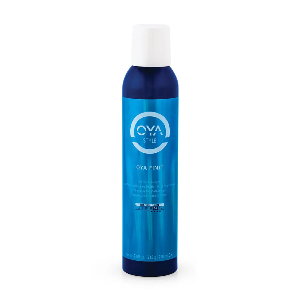 OYA FINIT  Firm Hold Hair Spray - A luminous, quick-drying, firm hold spray designed to repel humidity and keep hair hydrated for an all-day hold.