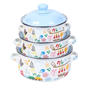 Enameled Dual-Ear Soup Pot with Lid, Floral Pattern Stew Pot, Large Capacity Cooking Pot, Metal Pot for Gas and Induction Cooktops, Cookware