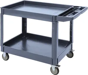 【GARVEE】46" x 25" Utility Service Cart with Wheels, 2 Tier Rolling Utility Cart with Storage Handle for Warehouse, Garage, Cleaning, 500 lbs Capacity, Grey