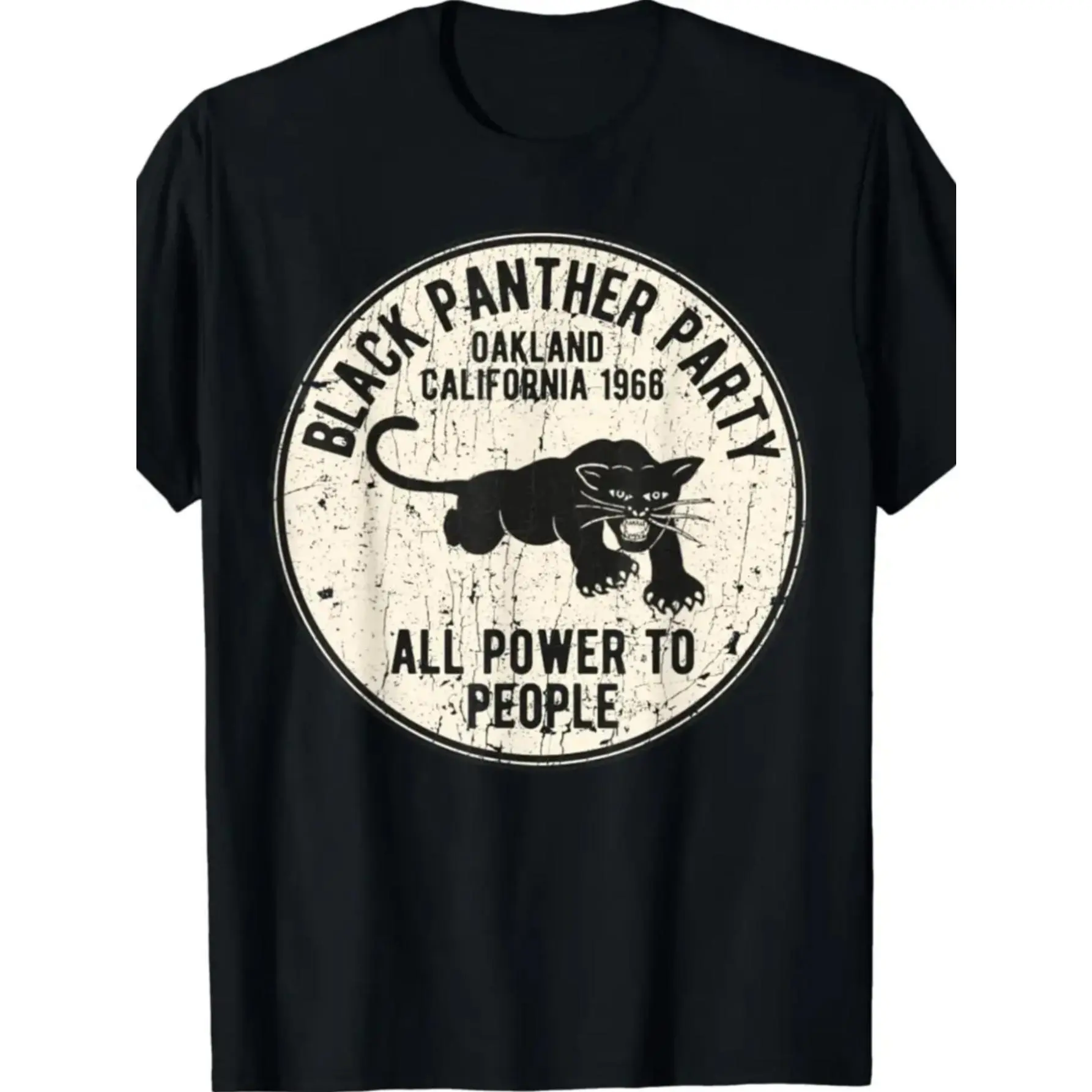 1966 Oakland All Power to People Graphic Print Men'S Casual Cotton Knit T-Shirt with Crew Neck and Slight Stretch, Regular Fit for All Seasons
