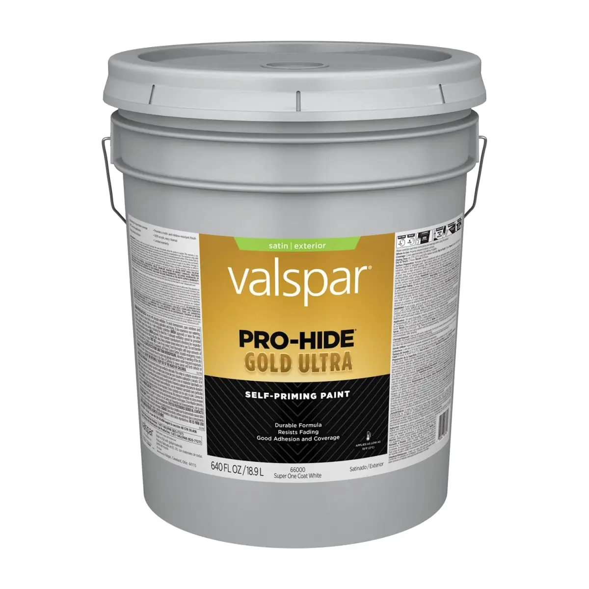Valspar 028.0066000.008 5 gal Acrylic Latex House & Trim Paint - White, Satin, Greenguard Gold Certified, Hard Durable Finish for Indoor & Exterior Projects