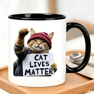 Funny Cat Graphic Geometric Ceramic Mug - Reusable Washable Drink Cup for Men, Suitable for All Seasons
